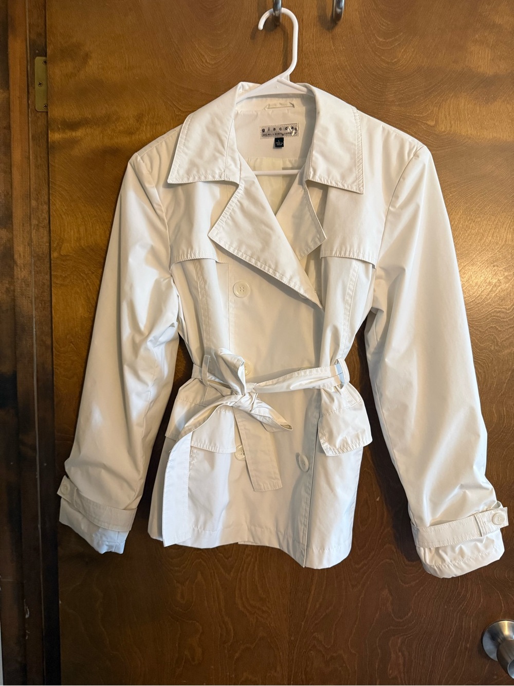 giacca White Cropped Trench Coat with Tie Belt